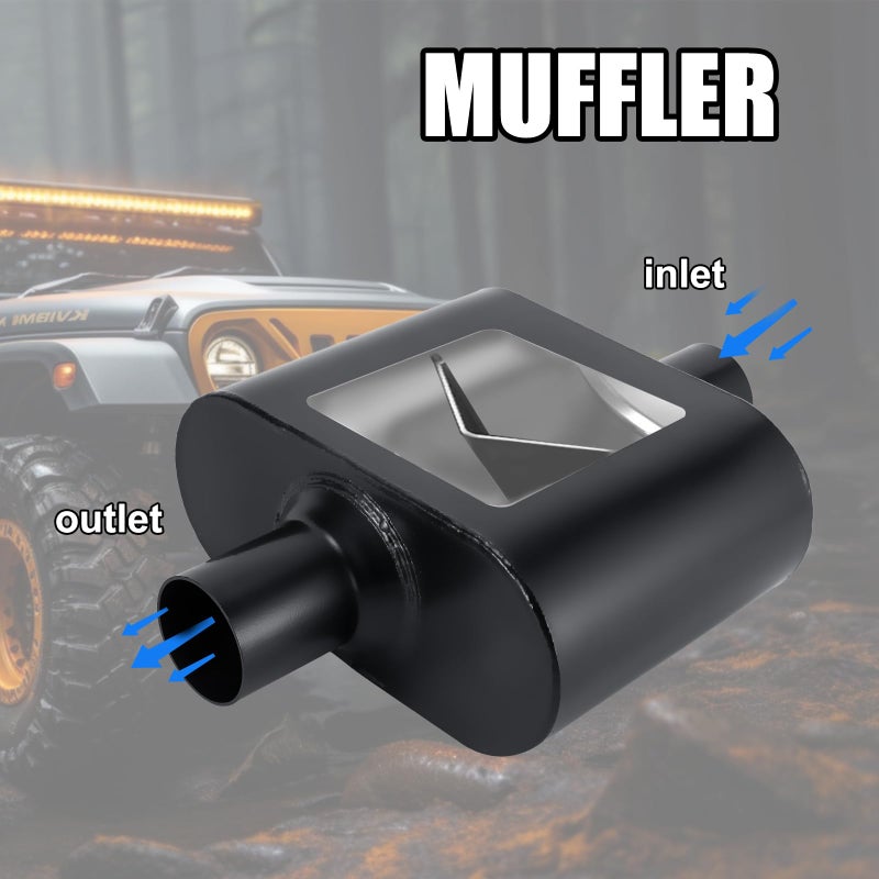 Floshine Universal Mufflers Performance Automotive Exhaust Muffler Single Chamber 2.75 inch inlet (ID) 2.75 inch outlet (ID) Black FH427109 - Image 4